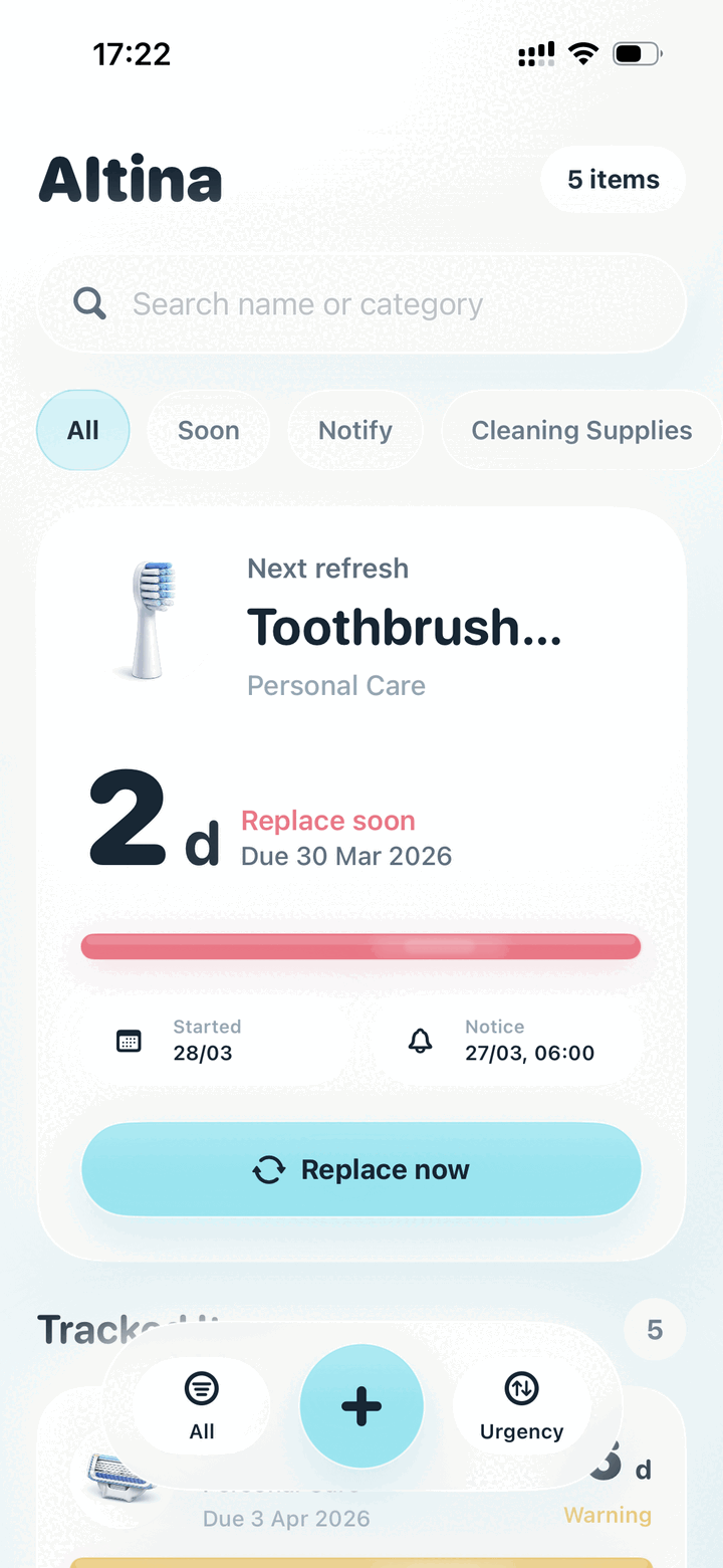 Altina app home screen