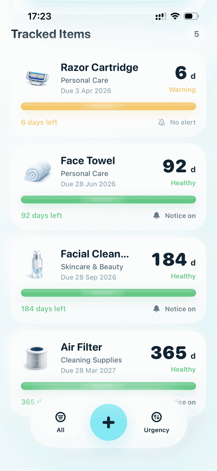 Altina tracked items screen